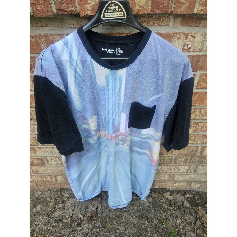Foot Locker Graphic Shirt 2XL Mens Athletic Fit Chest Pocket Abstract Neon Top